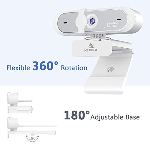 NexiGo N660P (Gen 2) 1080P 60FPS Webcam with Software Control, Dual Microphone & Cover, Autofocus, HD USB Computer Web Camera, for OBS/Zoom/Skype/FaceTime/Teams/Twitch, White - style: 1080P 60FPS Webcam