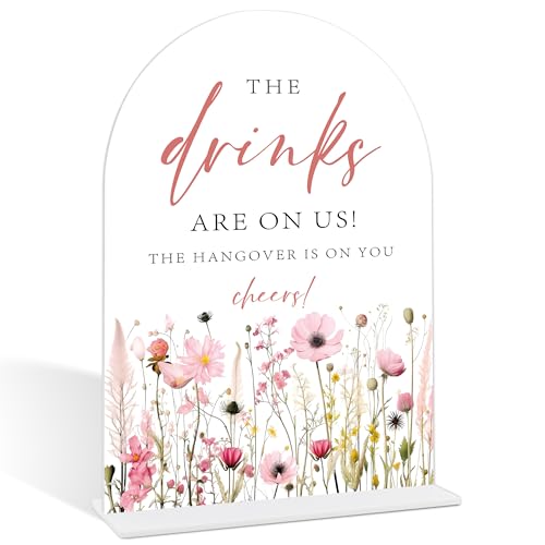 Wedding Bar Sign, Pink Flower Style Acrylic Arch Sign With Base, Flower Bar Supplies, Home Bar Decor, Party Supplies, Bridal Shower Centerpieces For Tables, Wedding Reception Decorations-15 - color: Wedding Bar15