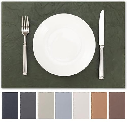 Baroyal Faux Leather Placemats Set of 6 Vinyl Washable Wipeable Table Mats for Kitchen Dining Table Heat Resistant Waterproof Indoor/Outdoor Placemats Non-Slip Easy Clean Place Mats (Olive Green) - color: B-olive Green