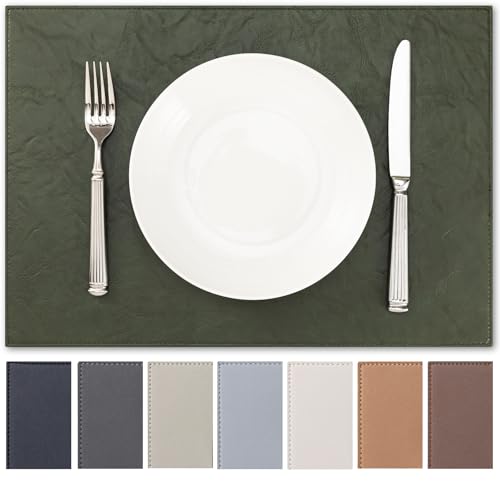 Baroyal Faux Leather Placemats Set of 6 Vinyl Washable Wipeable Table Mats for Kitchen Dining Table Heat Resistant Waterproof Indoor/Outdoor Placemats Non-Slip Easy Clean Place Mats (Olive Green) - color: B-olive Green