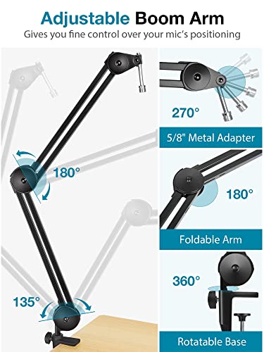 InnoGear Microphone Arm Stand, Heavy Duty Mic Arm Microphone Stand Suspension Scissor Boom Stands with Mic Clip and Cable Ties for Blue Yeti Snowball Hyper X QuadCast SoloCast Fifine Gaming (Medium) - size: Medium
