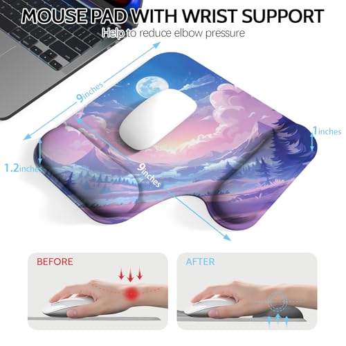 Ergonomic Mouse Pad with Gel Wrist Rest (1"& 1.2" Dual Height) - Mouse Pads Compact Mousepad Desk Mat Office, Gaming & Carpal Tunnel Relief | Non-Slip Rubber Base| Cloud Moon - color: Cloud Moon