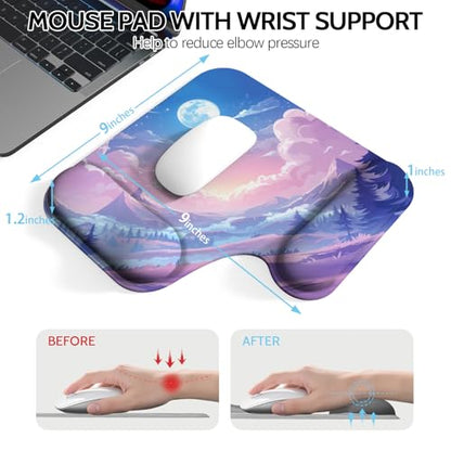 Ergonomic Mouse Pad with Gel Wrist Rest (1"& 1.2" Dual Height) - Mouse Pads Compact Mousepad Desk Mat Office, Gaming & Carpal Tunnel Relief | Non-Slip Rubber Base| Cloud Moon - color: Cloud Moon
