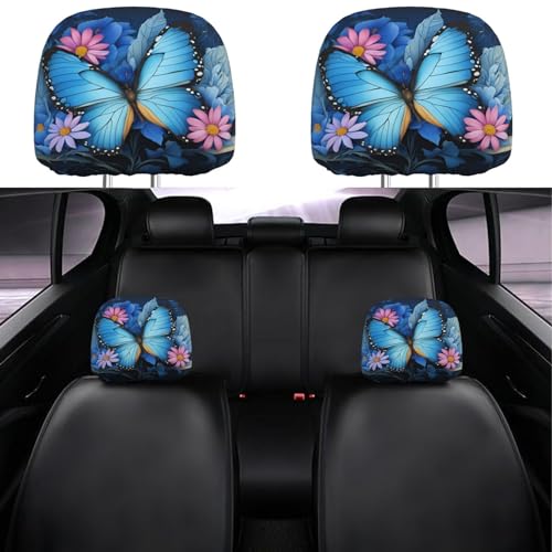 Dujiea 2 Pack Butterfly Flower Car Headrest Covers, Universal Soft Car Seat Head Rest Protector, Vehicle Accessories Fabric Headrest Cover for Cars Vans Trucks - color: Butterfly Flower