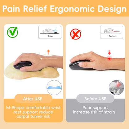 Mouse Pad with Wrist Rest Ergonomic Mouse Pad with Comfortable M-Shape Pain Relief Wrist Support Non-Slip PU Base Mousepad for Laptop, Office & Home (Lemon Yellow) - color: Lemon Yellow