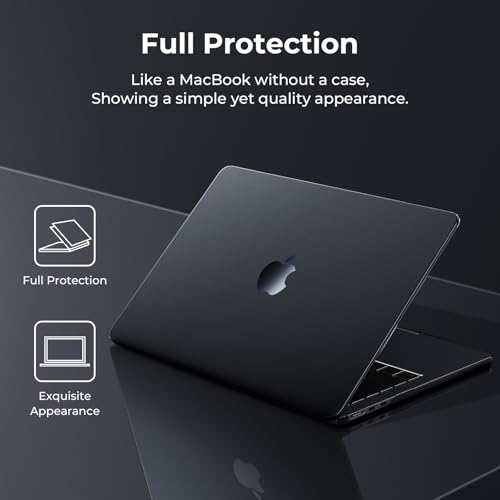 EooCoo Case Compatible with MacBook Air 13 inch M5 2026-2022 Release M4 M3 M2 A3449 A3240 A3113 A2681, Hard Shell&Keyboard Skin Cover&Screen Protector for Mac Air 13.6 inch, Matte Midnight Black - color: Matte Midnight Black