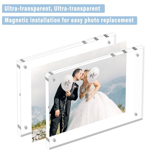 HELPLEX Acrylic Frame, 3 Pack 3.5x5 acrylic Picture Frames, 20mm Thicker Frameless Clear Frame Double Sided Magnetic Frame, Free Standing Desktop Display - size: 3.5x5(3 PACK)