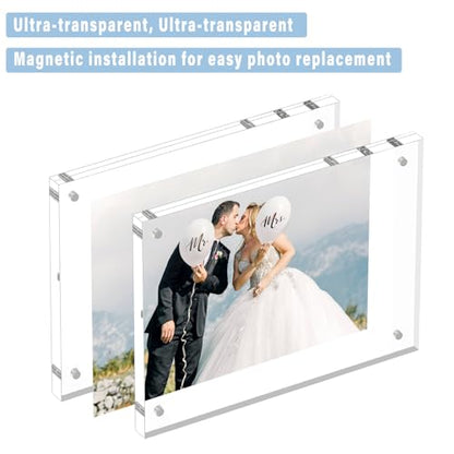 HELPLEX Acrylic Frame, 3 Pack 3.5x5 acrylic Picture Frames, 20mm Thicker Frameless Clear Frame Double Sided Magnetic Frame, Free Standing Desktop Display - size: 3.5x5(3 PACK)