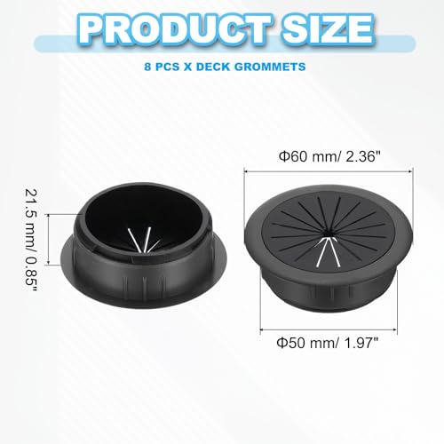 PATIKIL 50mm/ 2 inch Desk Grommet,8pcs Desk Cord Hole Cover Desk Cable Hole Grommet Cover Sturdy ABS Plastic Round for Cables Cabinets Desktop Equipment Wiring Organizing, Black - color: Black, size: 50mm