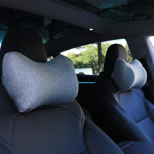 Car Neck Pillow, Car Headrest Pillow with Adjustable Strap for Neck Pain Relief 100% Memory Foam,Ergonomic Design，2 Pack - color: Grey1