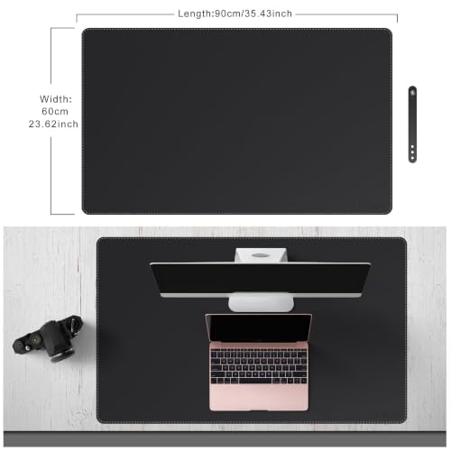 Mydours 36” x 24” Large Desk Mat - XL Desk Pad with PU Leather Surfaces - Extended Desk Mat for Home Office & Computer Workstation - Gaming Mouse pad for Keyboard & Laptop (Black) - color: Black, size: 35.4" x 23.6"