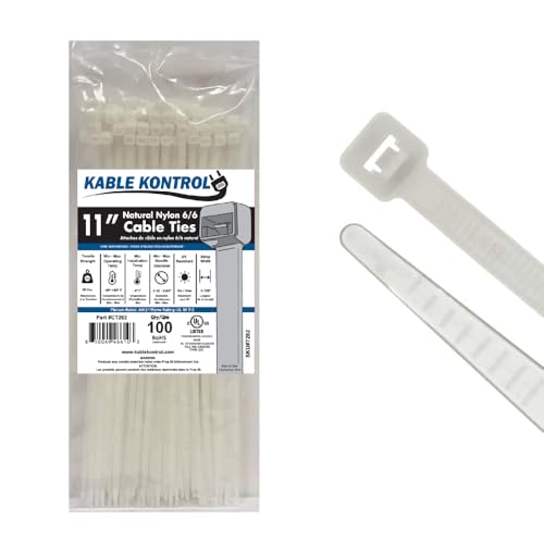 Kable Kontrol Cable Zip Ties Natural White 100 Pcs 11 Inch, 50 Lbs Tensile Strength, Self-locking Natural Nylon Clear Plastic Wire Ties wraps for Indoor or Outdoor Use - color: Natural, size: 11" - 50 Lbs - 100 Pcs