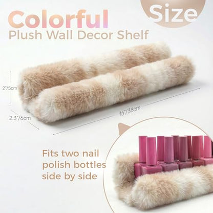 Care&More YJ 15 Inch Nail Polish Shelves, 4-Pack Fuzzy Display Nail Polish Rack for Storing Nail Bottles, Sunglasses, Essential Oils, Plush Soft (Brown) - color: Brown