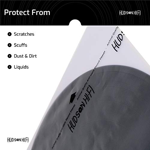 Hudson Hi-Fi Anti-Static Vinyl Record Sleeves - Durable Clear Disc Sleeves- Protect Your LP Albums from Scratches, Dust & Dirt - Acid-Free Rice Paper Disc Covers, 100x Inner Sleeves - size: 100 Inner Sleeves