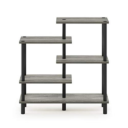 Furinno Turn-N-Tube 5-Tier Accent Display Rack, French Oak Grey/Black - color: French Oak/Black, style: 5-Tiers, Side Ladder
