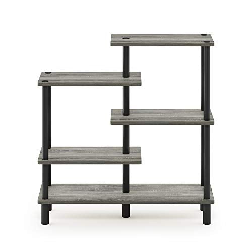 Furinno Turn-N-Tube 5-Tier Accent Display Rack, French Oak Grey/Black - color: French Oak/Black, style: 5-Tiers, Side Ladder