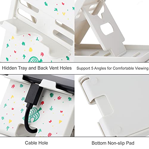 Tscope Foldable Switch Stand for Nintendo Switch/Switch 2/Lite/OLED, Adjustable Compact Portable Holder, Cute Leaf Design Gaming Stand Accessories (White) - color: White