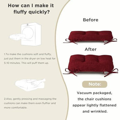 AddGrace Chair Cushions for Dining Chairs Set of 1 Kitchen Seat Cushions with Ties and Non Slip Backing Tufted Indoor Seat Pad for Kitchen Dining Room 18" x 17" x 3" Burgundy - color: Burgundy
