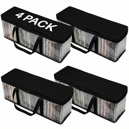 Evelots CD Storage Bags (4 Pack) Clear PVC Plastic Media Carrying Case with Zipper - Holds 200 CDs Total - Strong Handles - Protects CDs, Video Games, Music from Dirt & Moisture - size: 4-Pack (Holds 200), style: CD Storage Bag