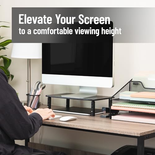 Mind Reader Monitor Stand, Height Adjustable, Ventilated Laptop Riser, Office, Metal, 14.5"L x 9.25"W x 5.5"H, Black - size: 1-Pack