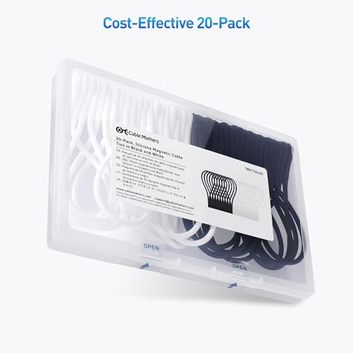 Cable Matters 20-Pack Ultra Strong Silicone Magnetic Cable Ties, Magnetic Cord Ties/ZipTies/Cord Organizer, Black and White - style: 20-Pack