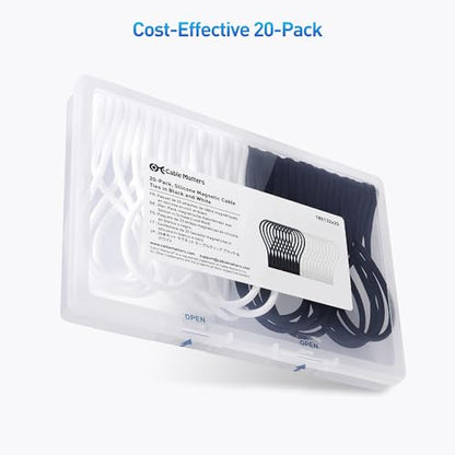 Cable Matters 20-Pack Ultra Strong Silicone Magnetic Cable Ties, Magnetic Cord Ties/ZipTies/Cord Organizer, Black and White - style: 20-Pack