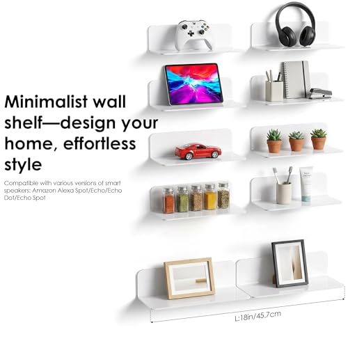 OAPRIRE White Floating Shelves Wall Mounted Set of 2 - Easily Expand Wall Space - Acrylic Hanging Shelves for Bedroom, Gaming Room, Living Room, Bathroom, Office with Cable Clips - color: White