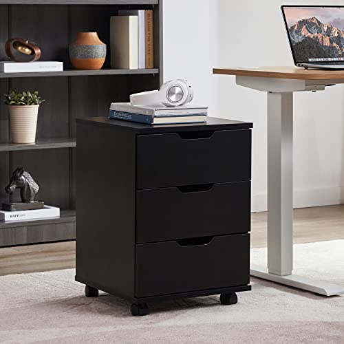 Farini Mobile File Cabinet for Home Office, 3 Drawer Chest Wood, Drawers Unit for Under Desk, Storage Drawers Cabinet Black - color: Black