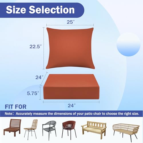 IASEAHK Outdoor Seat Cushion Set, Waterproof & Fade Resistant Patio Chair Cushions, Outdoors Cushion for Patio Furniture, 24 x 24 x 5.75 Inch, Outdoor Couch Cushions with Handle and Ties, Spice - color: Spice, size: 24*24+5.75/25*22.5