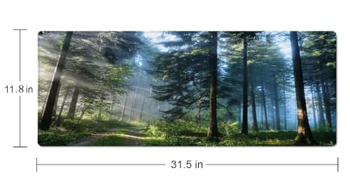 Forest Morning Large Gaming Mouse Pad Keyboard Desk Pad Extended Mouse Pad Gaming Office Decor, PC Laptop Mouse Pads Large (31.5x151.8 in) with Stitched Edges Non-Slip Base Mousepad XL - color: Forest Morning