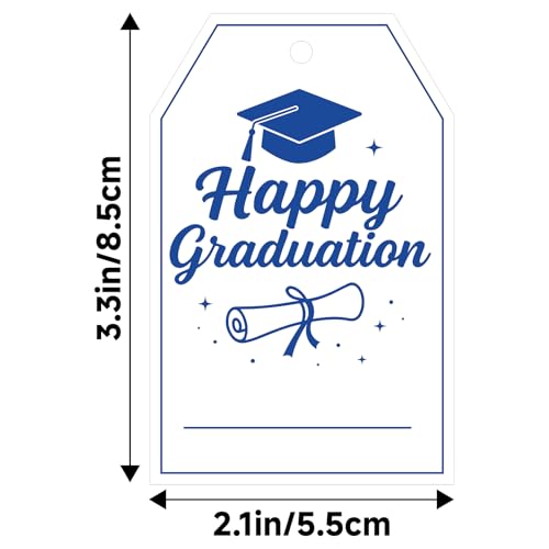 G2PLUS Happy Graduation Tags - Blue Graduation Gift Tags with String, Class of 2026 Paper Hang Labels for Congrats Grad Party Favors - style: Happy Graduation - Blue
