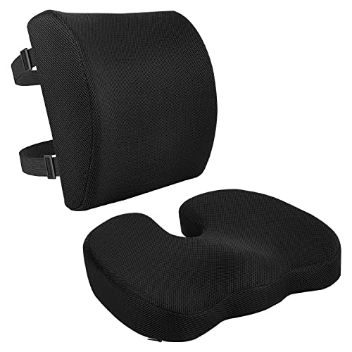 Amazon Basics Comfortable Seat Cushion & Lumbar Support for Office Chairs, Memory Foam with Cooling Gel, Non-Slip, Black - size: Seat Cushion & Lumbar Support, style: Memory Foam