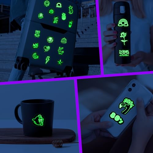 Glow in The Dark Cool Neon Stickers for Water Bottle, 140 Pcs Waterproof Vinyl Laptop Decals, Teens Adults Phone Case Skateboard Luggage Cup Guitar Decor - color: Luminescent-446ksxx-319ksxx