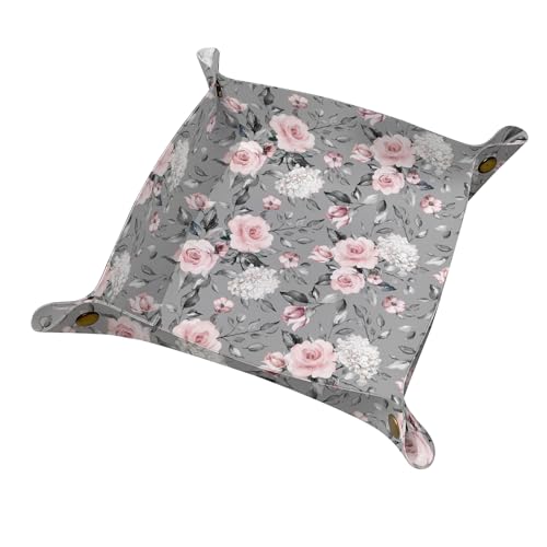 PU Leather Jewelry Valet Tray, Portable Catchall Tray for Keys, Wallet, Watch,Travel Jewelry Tray Organizer for Nightstand Desk Entryway Home Decor Gift for Women Men Grey Roses - color: Grey Roses