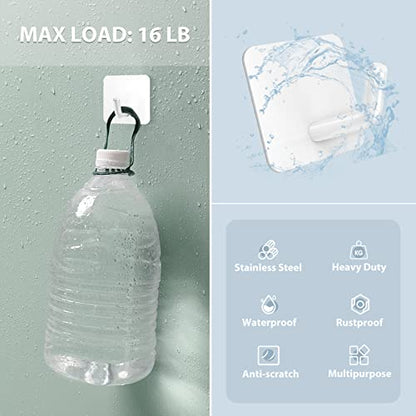 VIS'V Adhesive Hooks for Shower Wall, Heavy Duty, White, 4 Pcs | Metal Material, Compact Design, Peel and Stick, 2 Extra Adhesive Strips, for Bathroom Kitchen Livingroom Office RV - color: White