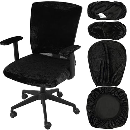 Tallew 4 Pcs Office Chair Covers Set Computer Universal Protective Stretchable Chair Seat Covers Desk Armrest Slipcovers Pads Office Cushion Backrest for Rotating(Black) - color: Black