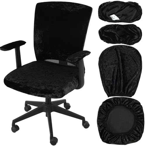 Tallew 4 Pcs Office Chair Covers Set Computer Universal Protective Stretchable Chair Seat Covers Desk Armrest Slipcovers Pads Office Cushion Backrest for Rotating(Black) - color: Black