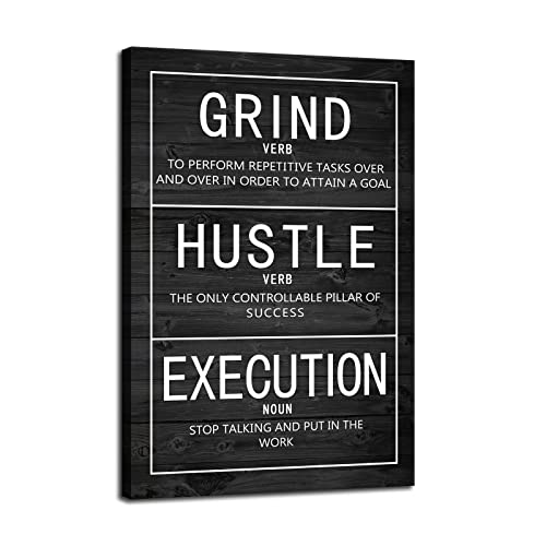 Grind Verb Hustle Verb Execution Noun Motivational Canvas Painting Wall Art Inspirational Poster Prints Artwork Pictures for Home Decor Office Framed Ready to Hang [12''W x 18''H] - color: Inspirational-2, size: 18"L x 12"W