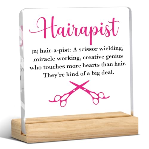Hairdresser Gifts, Pink Hair Salon Decor, Salon Decor for Hair Stylist, Birthday Thank You Gift for Hairstylist Women, Hairapist Definition Acrylic Sign Christmas Desk Shelf Barber Decoration - color: Hairapist
