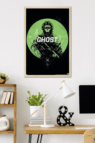 Call of Duty: Modern Warfare 2 - Ghost Emblem Wall Poster, 34L" x 22.4W", Blonde Framed Version - color: Blonde Framed Version, size: 34"L x 22.4"W