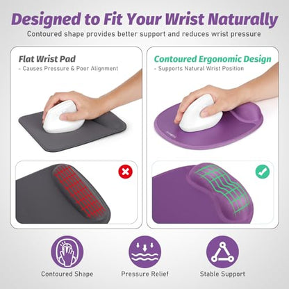 Ergonomic Mouse Pad for Vertical Mouse, Memory Foam(Lavender Purple) - color: Lavender Purple