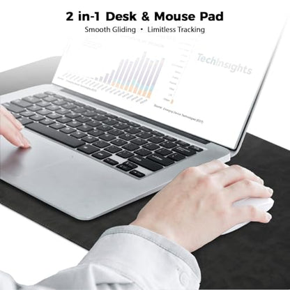 XXLarge Gaming Desk Pad with Stitched Edges - Waterproof Writing Pad Leather Mouse Mat, Non-Slip Base Desk Mat for Office/Home 47"x17" XXL Black - color: Black, size: 47" x 17"