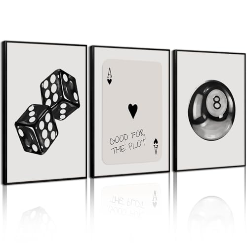 Black White Aesthetic Wall Art Decor 8 Ball Canvas Poster Y2k Cool Dice Pictures Black White Room Decor Trendy Poker Poster Prints Retro Painting Artwork for Apartment Dorm 12x16 Inch Unframed 3Pcs - color: 8 Ball Prints, size: 12x16 Inch No Frame