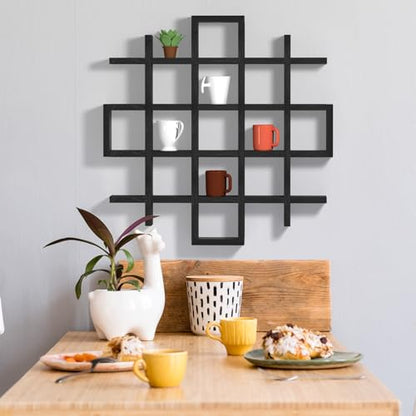 Suzile Oversize Coffee Mug Display Rack Wooden Display Shelves Rustic Wooden Floating Curio Shelf Travel Wall Mounted Coffee Mug Rack Holder Shadow Box Shelf(5.1x5.1x3in,Black) - color: Black