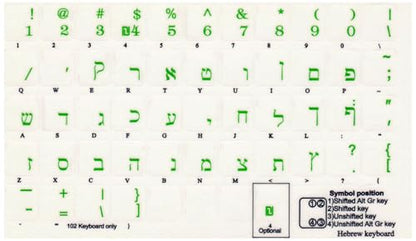 Hebrew Transparent Letters for Keyboard Laptop Computer Self-Adheisive Alphabet (Green) - color: Green