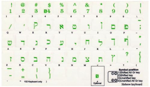 Hebrew Transparent Letters for Keyboard Laptop Computer Self-Adheisive Alphabet (Green) - color: Green