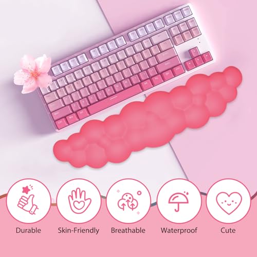JIKIOU Upgrade Leather Cloud Keyboard Wrist Rest, Cloud Wrist Rest with Non-Slip PU Base, Comfortable Memory Foam Wrist Rest for Computer Laptop Mac Gaming Office and Pain Relief Christmas Wish Gift - color: 12rose Red