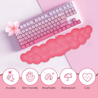 JIKIOU Upgrade Leather Cloud Keyboard Wrist Rest, Cloud Wrist Rest with Non-Slip PU Base, Comfortable Memory Foam Wrist Rest for Computer Laptop Mac Gaming Office and Pain Relief Christmas Wish Gift - color: 12rose Red