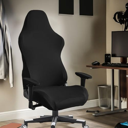 Stretch Gaming Chair Cover, Soft and Comfortable, Dust Protection, Modern Design, for Office Computer Racing Seat(Black) - color: Black