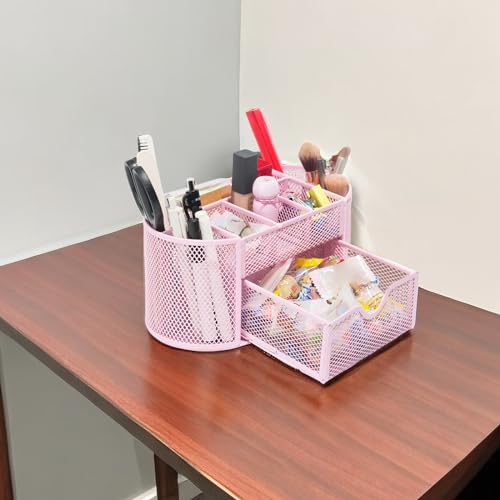 Newkita Desktop Organizer with Pencil Pen Holder and Accessories Offering 8 Compartments and 1 Drawer for Home, School and Office. (Cherry Blossom Pink) - color: pink